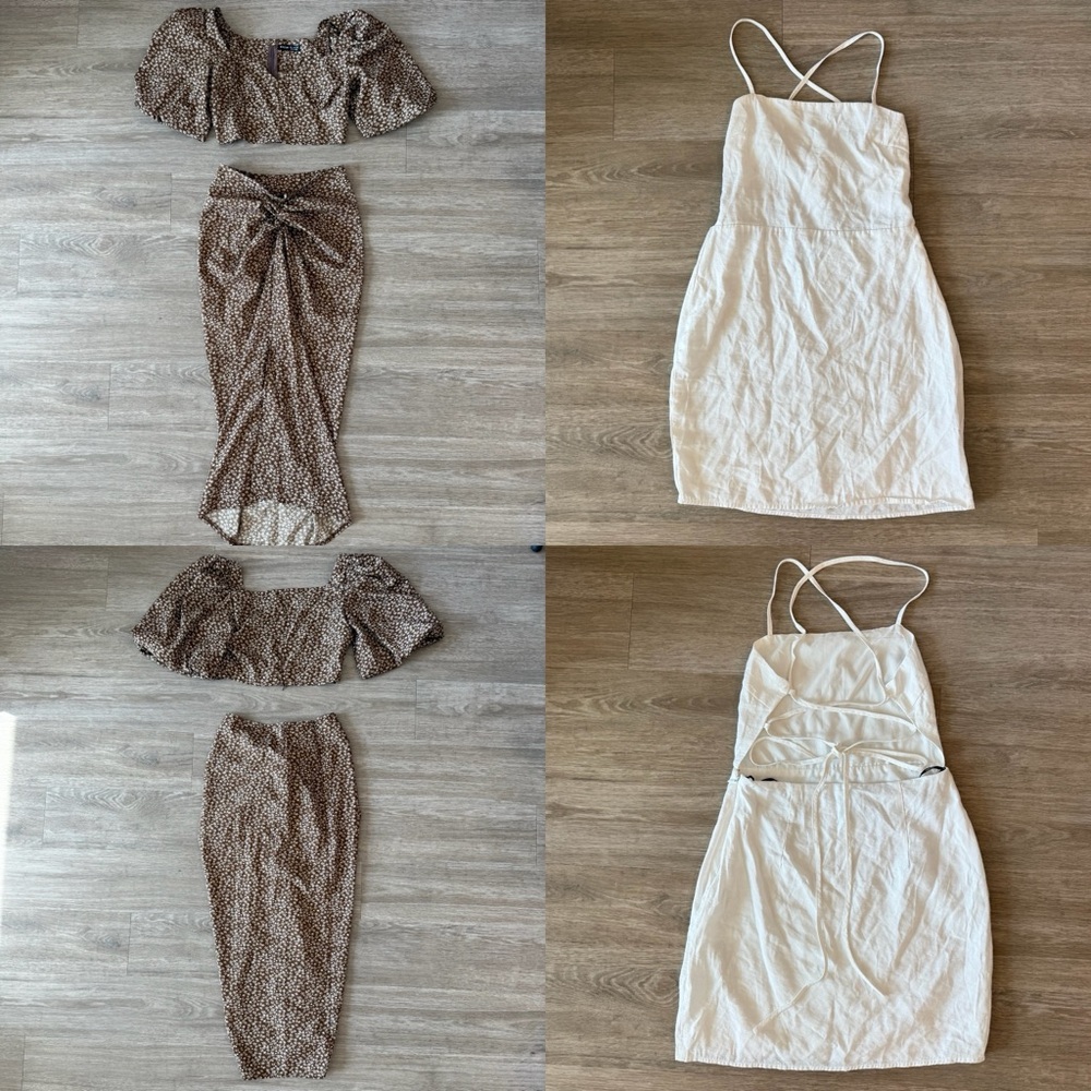Bundle: Forever 21 White Dress and SHEIN Brown and White Two-Piece Set, Small
